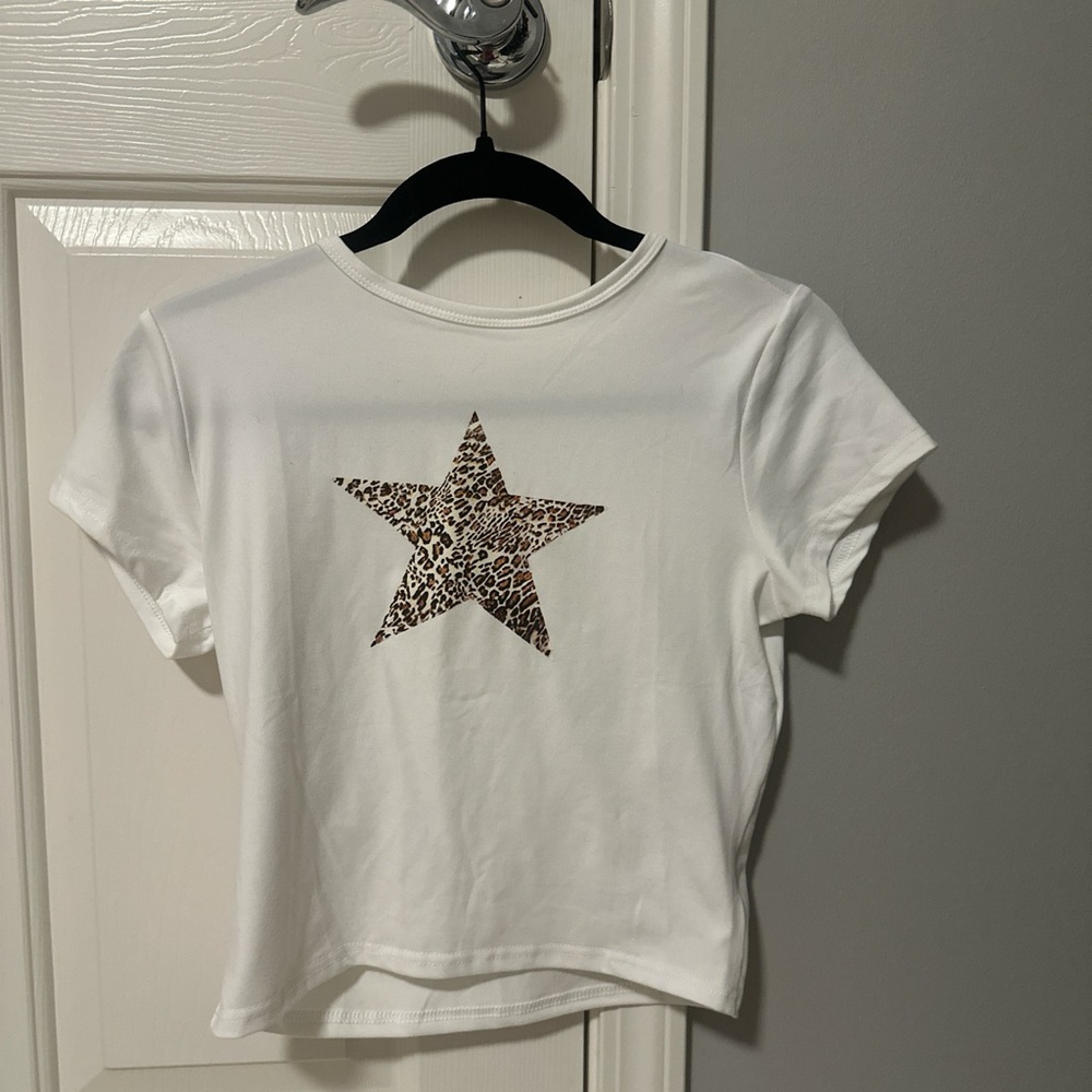 White T-Shirt with Leopard Star